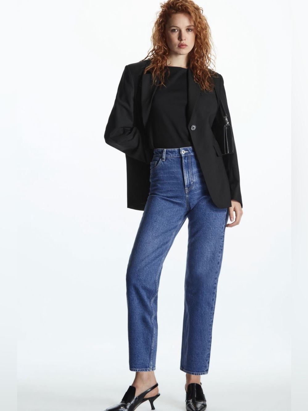 COS Straight Leg Extra High Rise Ankle Length Jeans Non-Stretch Denim Blue
